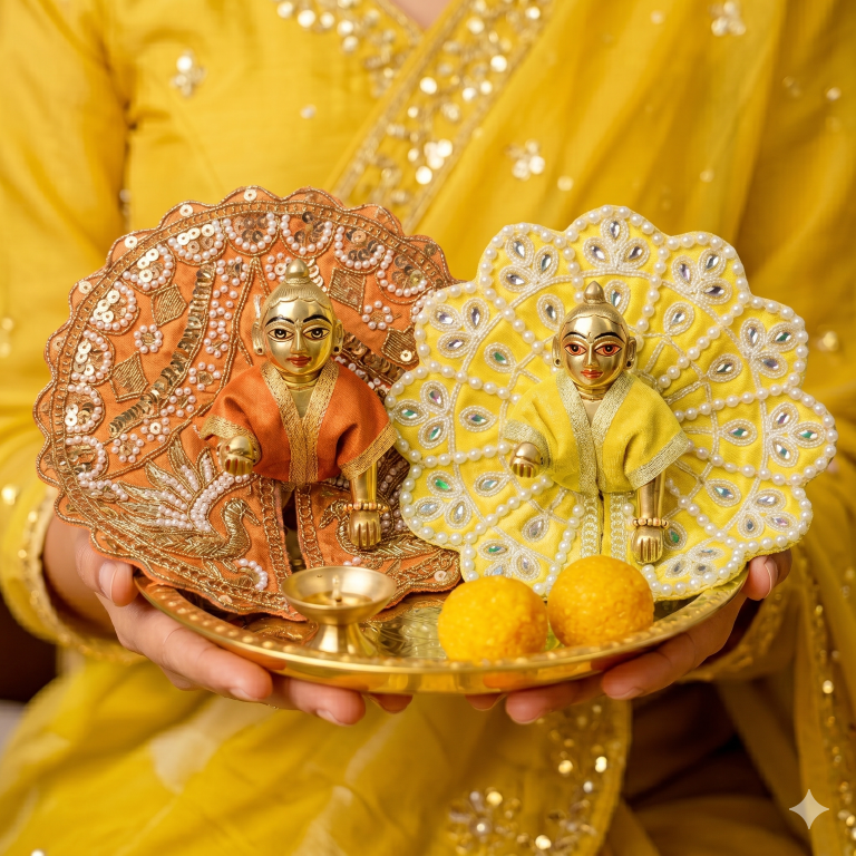 Tiny Shiny Laddu Gopal Poshak Thakur Ji Dress Heavy Designer Dress for Kanha Ji Fancy Dress for Bal Krishna Janmaasthmi Special for Ladoo Gopal Ji (Size-0 to 2)