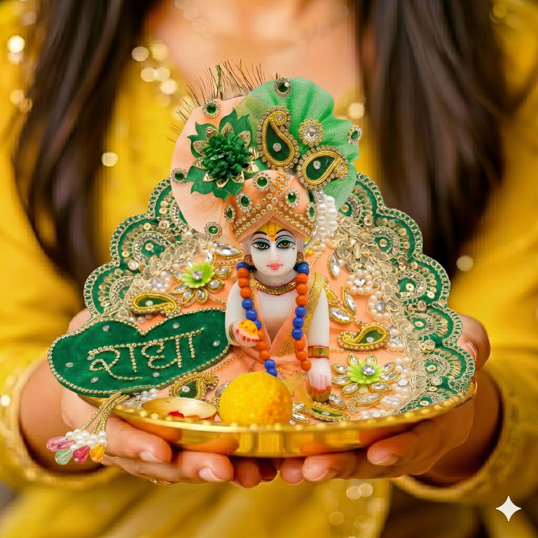 Tiny Shiny Laddu Gopal Poshak Thakur Ji Dress Heavy Designer Dress for Kanha Ji Fancy Dress for Bal Krishna Janmaasthmi Special for Ladoo Gopal Ji (Size-1 to 6)