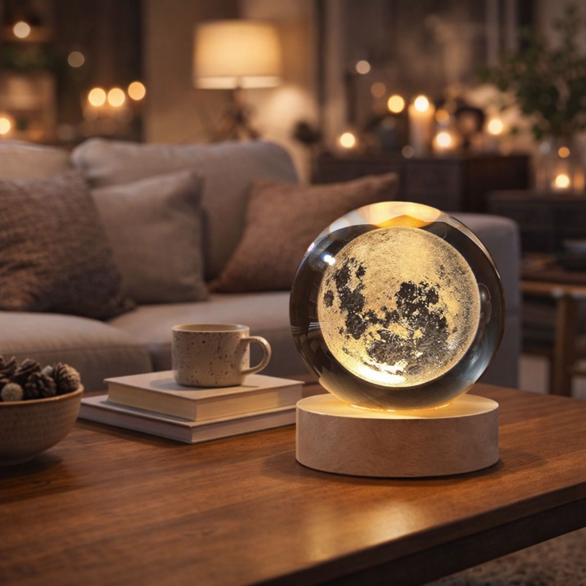 Tiny Shiny 3D Laser Engraved Moon Model Crystal  Glass Ball