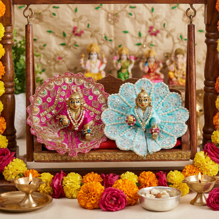 Tiny Shiny Laddu Gopal Poshak Thakur Ji Dress Heavy Designer Dress for Kanha Ji Fancy Dress for Bal Krishna Janmaasthmi Special for Ladoo Gopal Ji (Size-0 to 2)