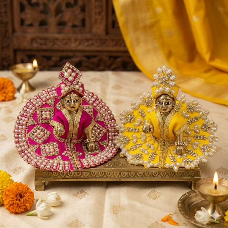 Tiny Shiny Laddu Gopal Poshak Thakur Ji Dress Heavy Designer Dress for Kanha Ji Fancy Dress for Bal Krishna Janmaasthmi Special for Ladoo Gopal Ji (Size-1 And 2)