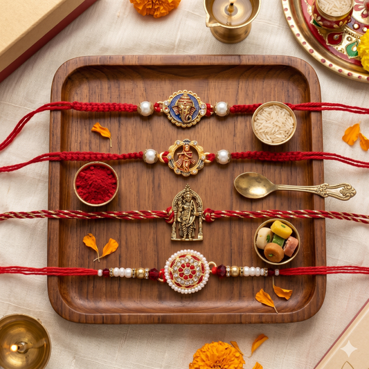 Set of 4 Premium Divine Rakhi Set for Brother, Bhai, Multicolor