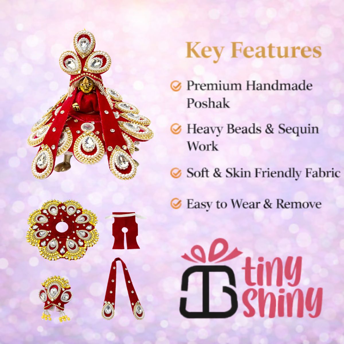 Tiny Shiny Laddu Gopal Poshak Thakur Ji Dress Heavy Designer Dress for Kanha Ji Fancy Dress for Bal Krishna Janmaasthmi Special for Ladoo Gopal Ji (Size-2)