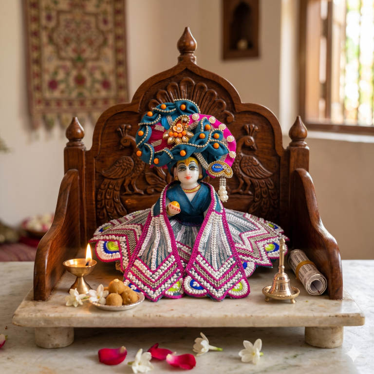 Tiny Shiny Laddu Gopal Poshak Thakur Ji Dress Heavy Designer Dress for Kanha Ji Fancy Dress for Bal Krishna Janmaasthmi Special for Ladoo Gopal Ji (Size-0 to 5)