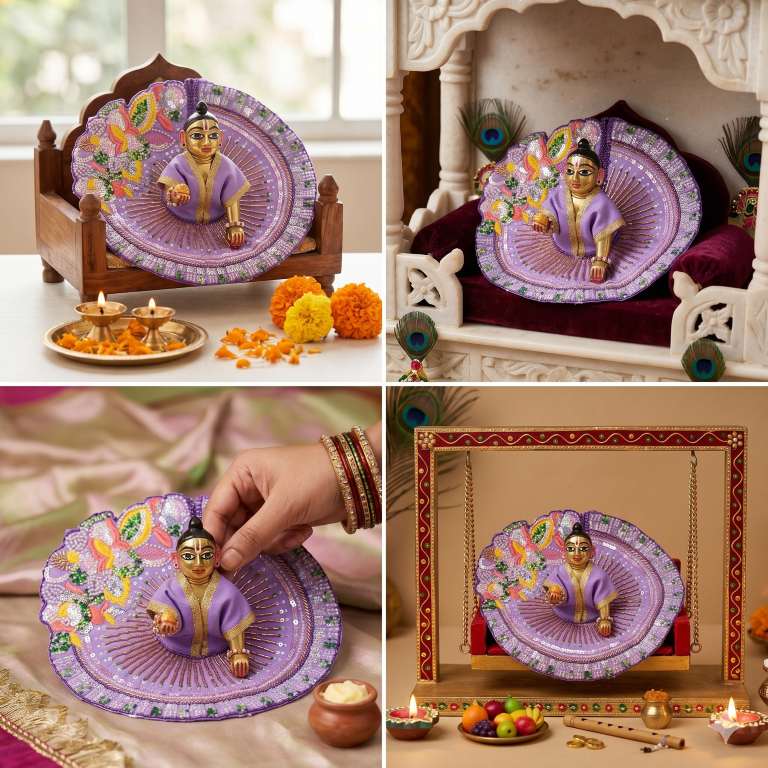 Tiny Shiny Laddu Gopal Poshak Thakur Ji Dress Heavy Designer Dress for Kanha Ji Fancy Dress for Bal Krishna Janmaasthmi Special for Ladoo Gopal Ji (Size-3 to 5)