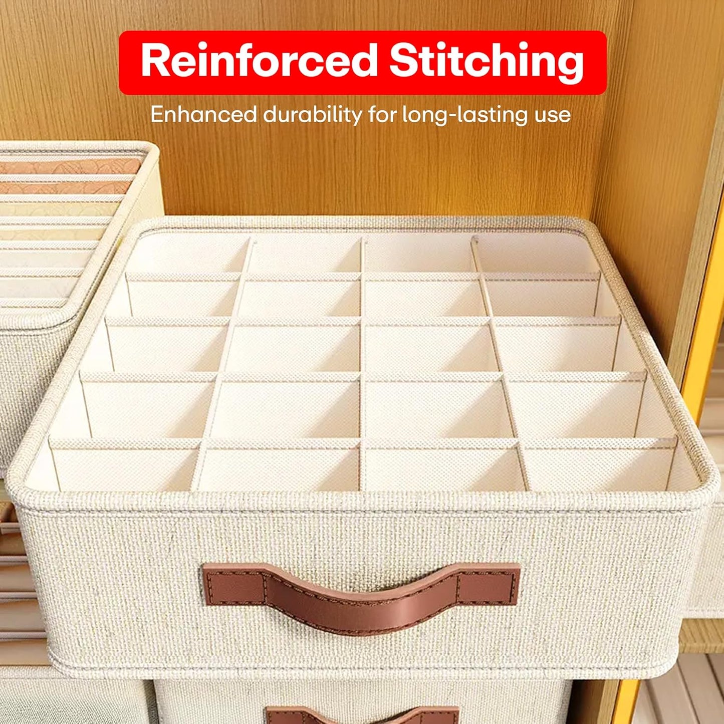 Tiny Shiny Drawer Organizer for Socks Bra Lingerie  — Cotton Storage Box Pack of 2 | Cream