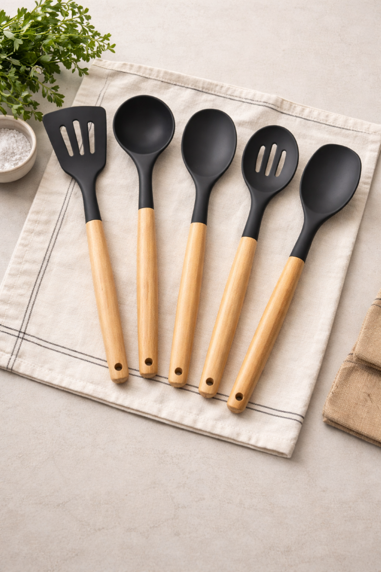 Silicone Spatula with Wooden Handle – Heat Resistant, Non-Stick, Flexible Kitchen Utensil for Baking, Cooking & Mixing – BPA-Free, Soft & Durable – Ideal for Scraping & Spreading (5-Pcs,Black)