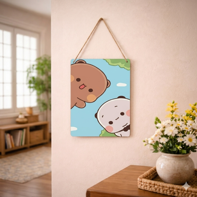 Curious Bear & Panda Peeking Wall Hanging | Aesthetic Kawaii Room Decor