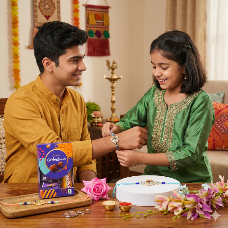 Set of 2 Bluebird & Peacock Rakhi Set for Brother, Bhai, Multicolor