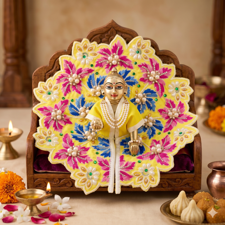 Tiny Shiny Laddu Gopal Poshak Thakur Ji Dress Heavy Designer Dress for Kanha Ji Fancy Dress for Bal Krishna Janmaasthmi Special for Ladoo Gopal Ji (Size-4 And 5)