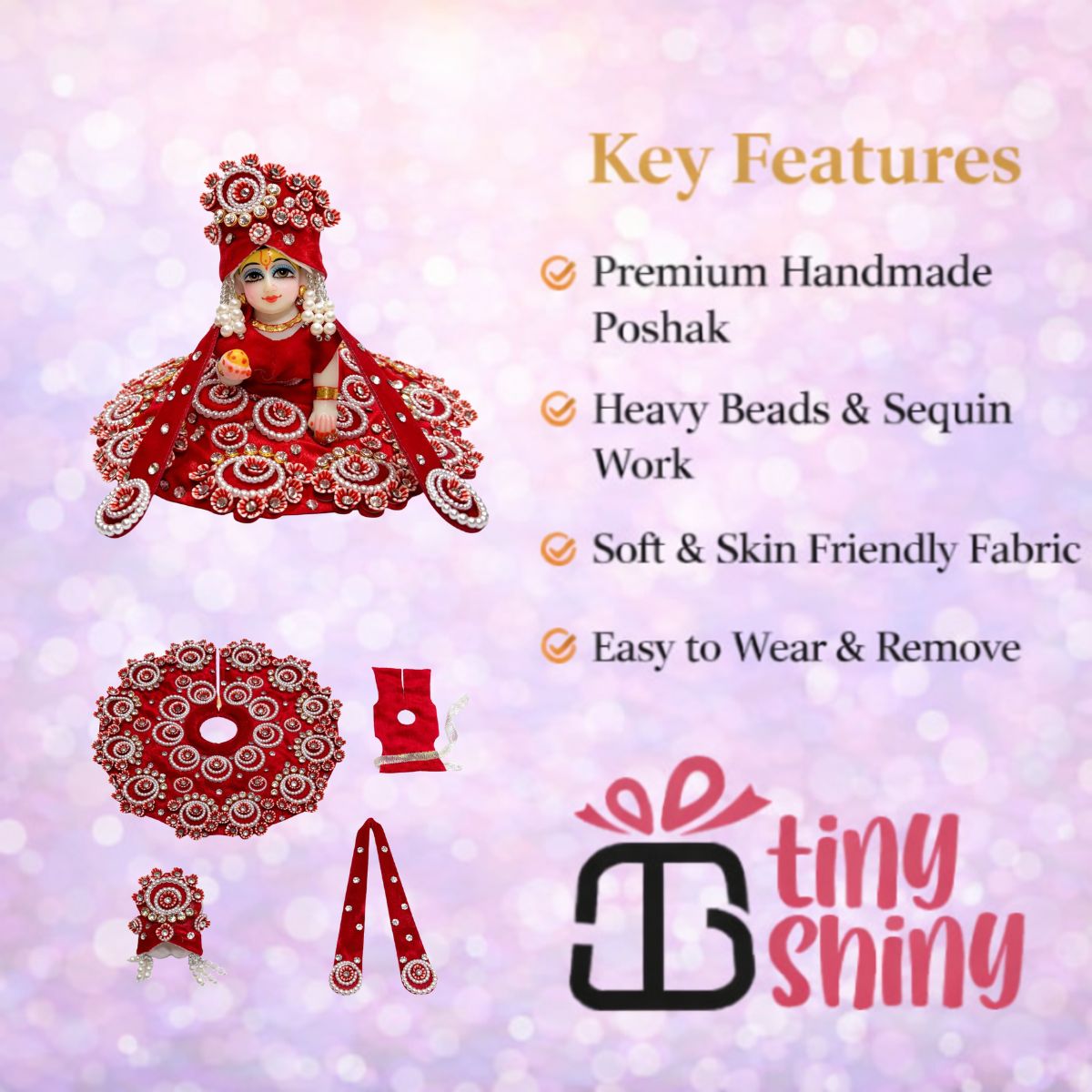 Tiny Shiny Laddu Gopal Poshak Thakur Ji Dress Heavy Designer Dress for Kanha Ji Fancy Dress for Bal Krishna Janmaasthmi Special for Ladoo Gopal Ji (Size- 1 to 6)