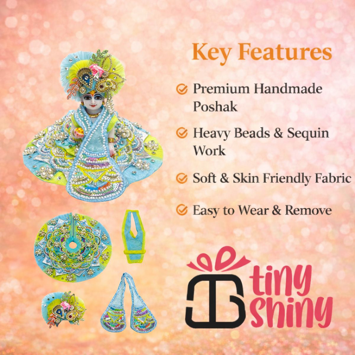 Tiny Shiny Laddu Gopal Poshak Thakur Ji Dress Heavy Designer Dress for Kanha Ji Fancy Dress for Bal Krishna Janmaasthmi Special for Ladoo Gopal Ji (Size- 2 to 6)