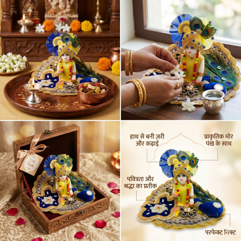 Tiny Shiny Laddu Gopal Poshak Thakur Ji Dress Heavy Designer Dress for Kanha Ji Fancy Dress for Bal Krishna Janmaasthmi Special for Ladoo Gopal Ji Multicolour (Size-1 to 6)