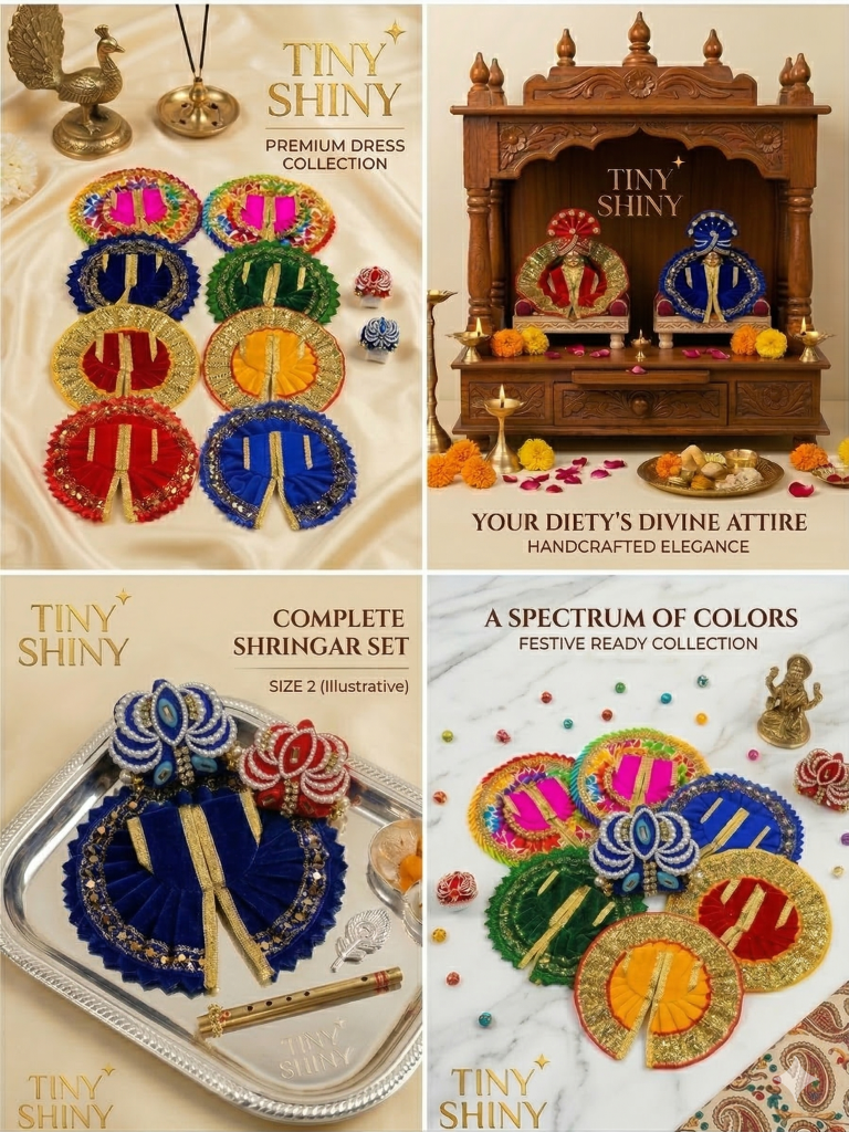 Tiny Shiny Laddu Gopal Poshak Thakur Ji Dress  Designer Dress for Kanha Ji Fancy Dress for Bal Krishna Janmaasthmi Special for Ladoo Gopal Ji (Poshak-8, Mukut-2, Size-2)