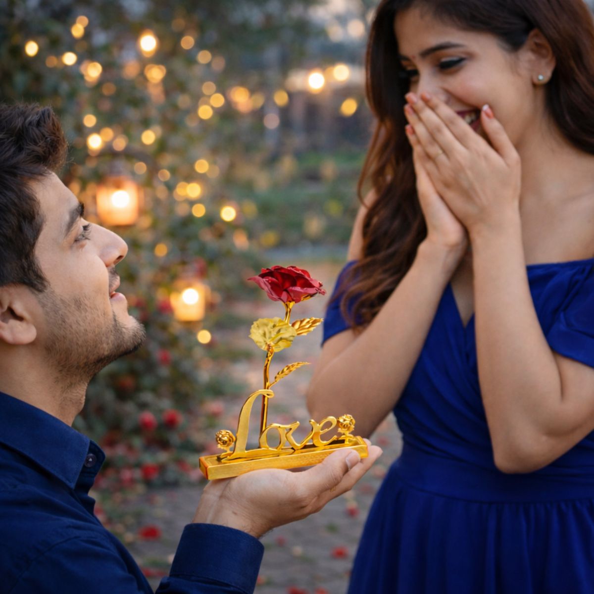 Gold Foil Rose & Love Showpiece Gift Set