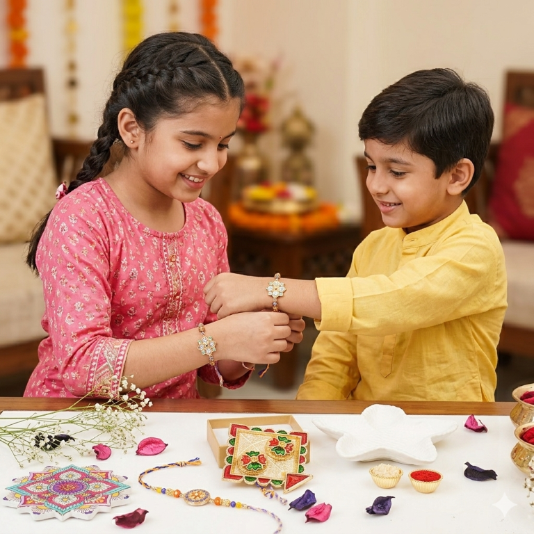 Set of 2 Royal Mandala & Lotus Designer Rakhi for Brother & Bhavi, Multicolor