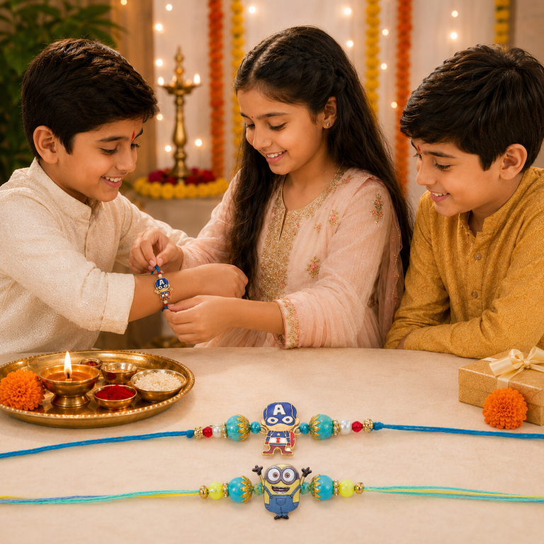 Kids Cartoon Rakhi Set of 2 | Minion & Superhero Designer Rakhi for Brother