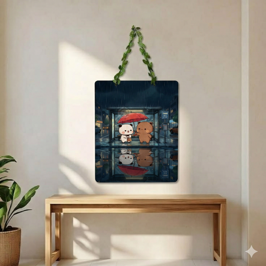 Rainy Night Bear Couple Wall Hanging | Aesthetic Romantic Room Decor