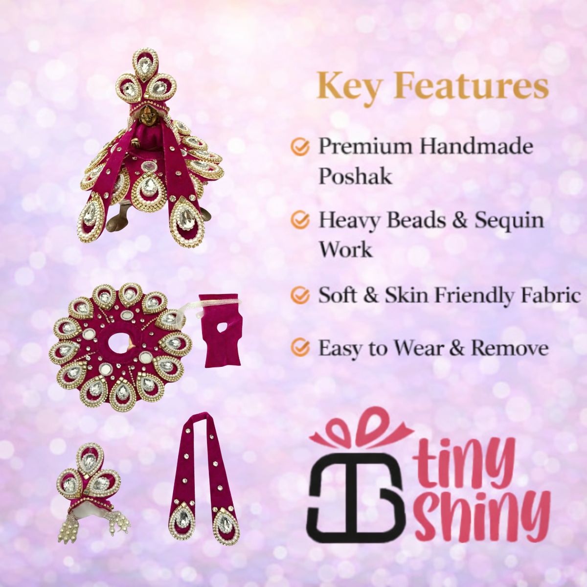 Tiny Shiny Laddu Gopal Poshak Thakur Ji Dress Heavy Designer Dress for Kanha Ji Fancy Dress for Bal Krishna Janmaasthmi Special for Ladoo Gopal Ji (Size-2 , Inch-6)