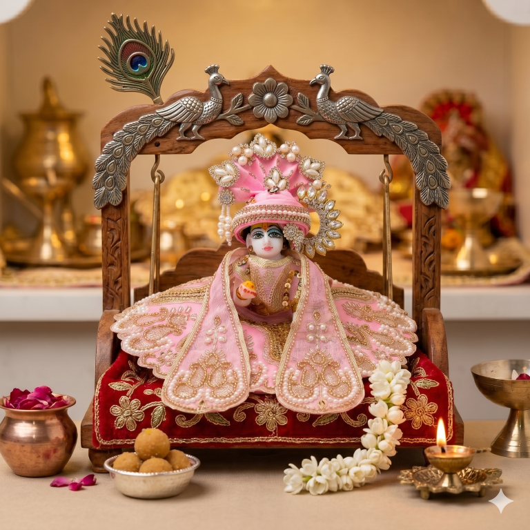 Tiny Shiny Laddu Gopal Poshak Thakur Ji Dress Heavy Designer Dress for Kanha Ji Fancy Dress for Bal Krishna Janmaasthmi Special for Ladoo Gopal Ji (Size-0 to 5)