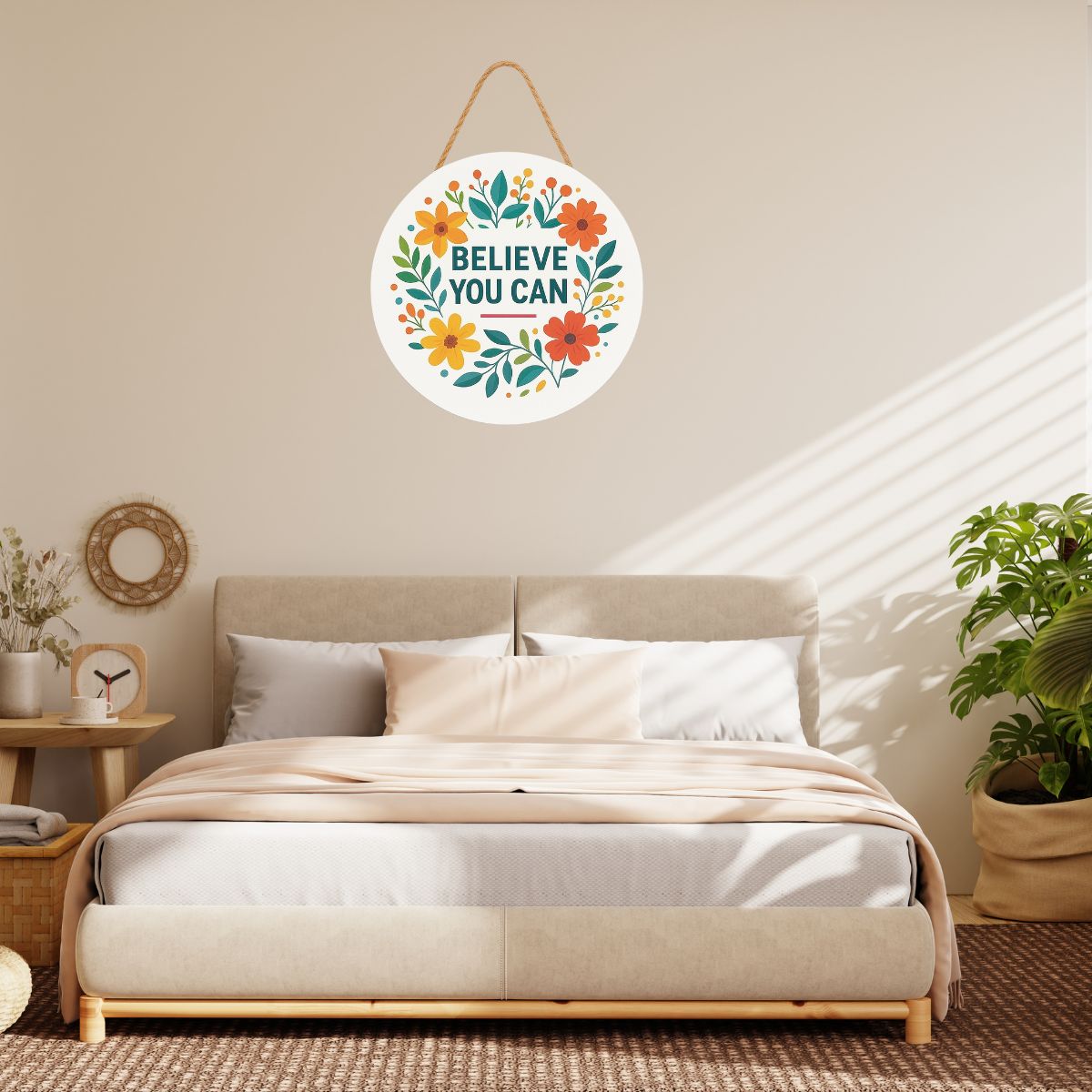 Believe You Can Floral Hanging Wall Plaque for Home Décor