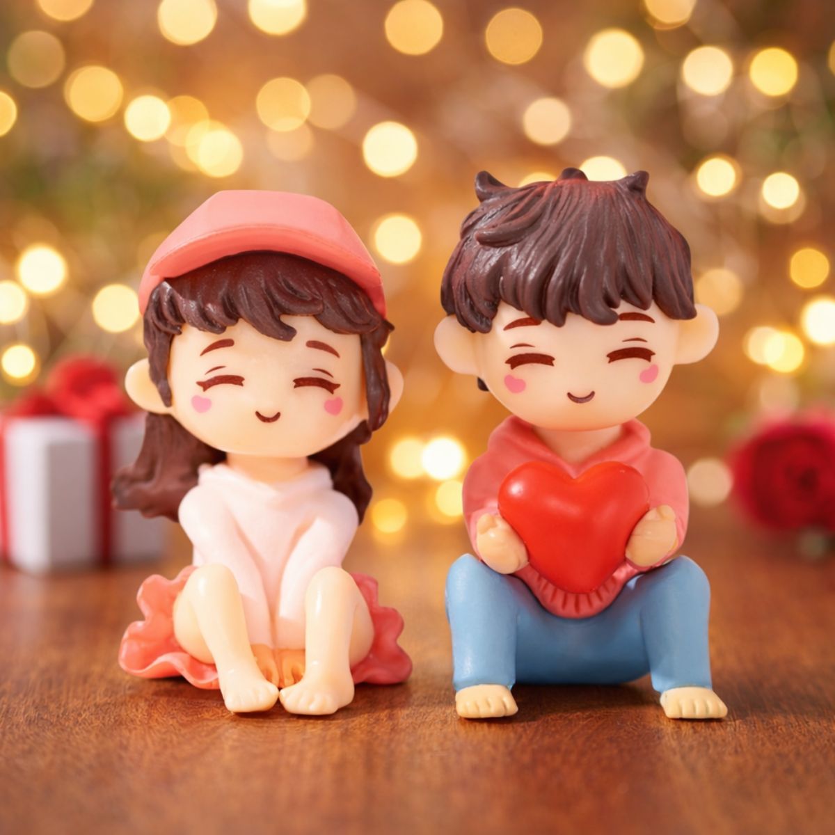 Valentine Gift for Girlfriend Boyfriend| Resin Miniature Cute Romantic Couple Statue Boy Giving Heart to Girl Showpiece Valentine Day Gift for Husband Wife - image 4