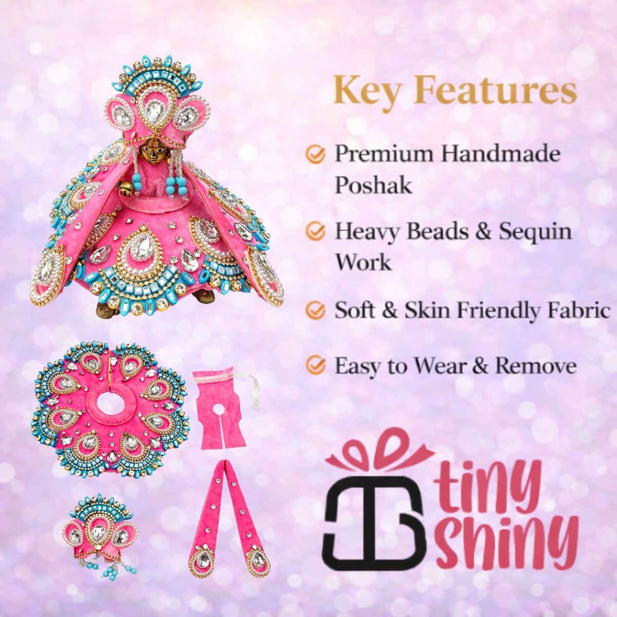 Tiny Shiny Laddu Gopal Poshak Thakur Ji Dress Heavy Designer Dress for Kanha Ji Fancy Dress for Bal Krishna Janmaasthmi Special for Ladoo Gopal Ji (Size-2)