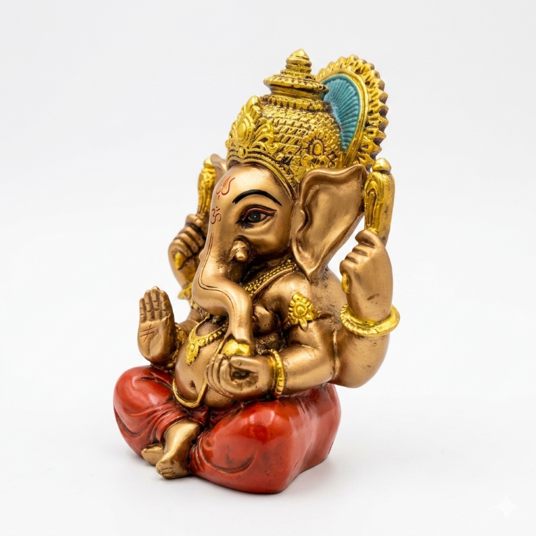 Majestic Lord Ganesha Idol with Blue Halo - Antique Bronze Finish (13.5 cm) | Premium Home Decor & Spiritual Gift