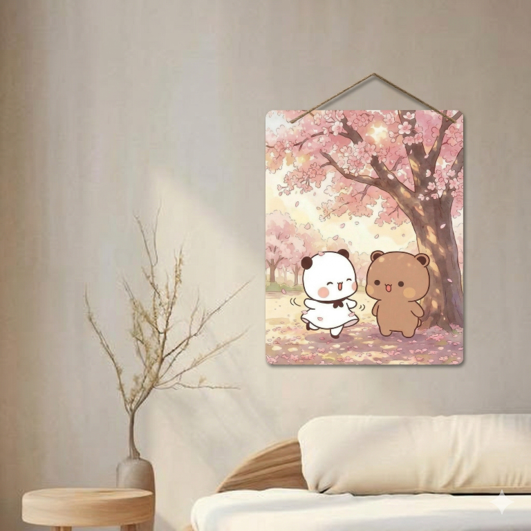 Cherry Blossom Bear Couple Wall Hanging | Aesthetic Sakura Spring Decor
