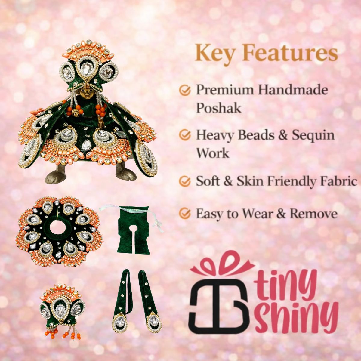 Tiny Shiny Laddu Gopal Poshak Thakur Ji Dress Heavy Designer Dress for Kanha Ji Fancy Dress for Bal Krishna Janmaasthmi Special for Ladoo Gopal Ji (Size-2)