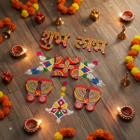 shubh labh for Door Entrance with laxmi feet(charan),satiya/Swastik Stickers