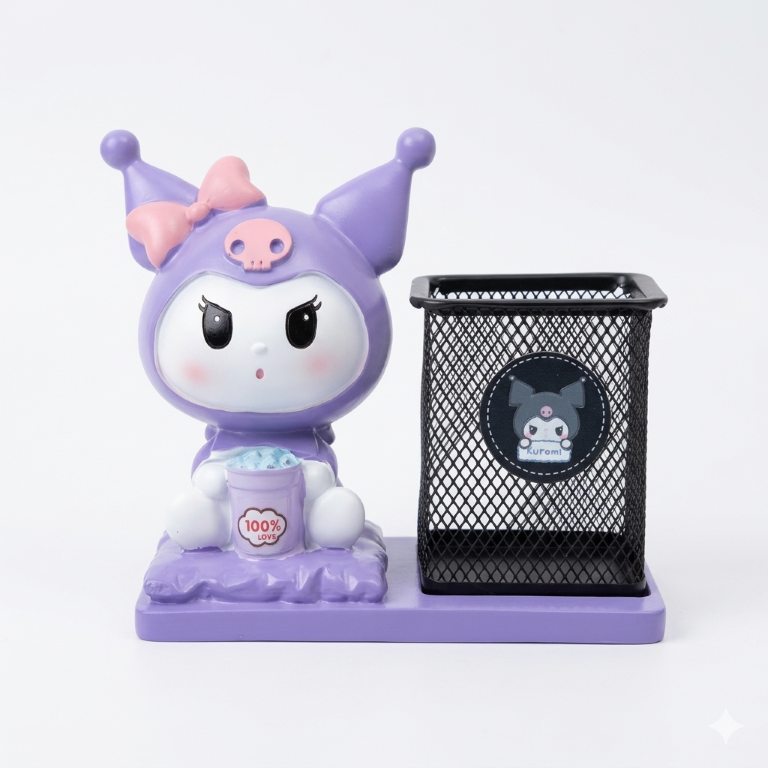 Kuromi Aesthetic Purple Figurine Pen Holder | Sanrio Themed Desk Organizer
