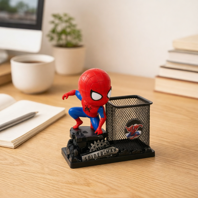 Spider-Man Action Pose Desk Organizer | Superhero Figurine Pen Holder