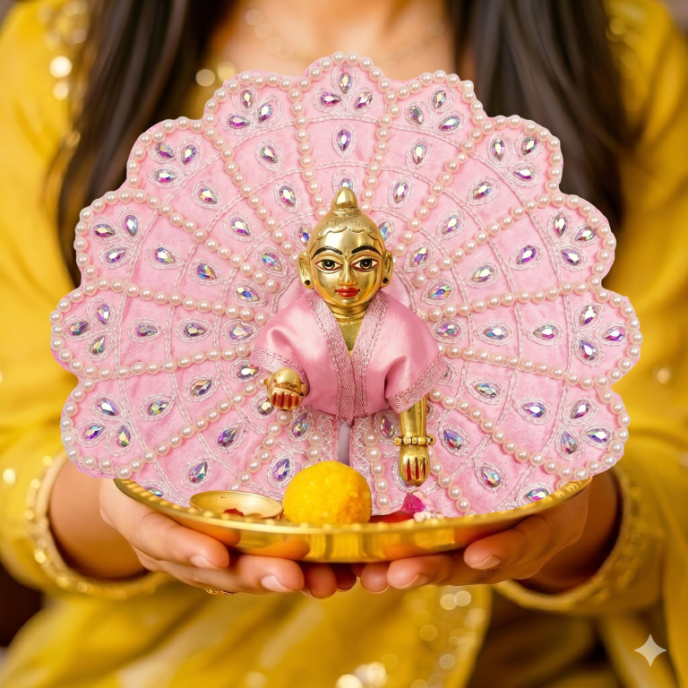 Tiny Shiny Laddu Gopal Poshak Thakur Ji Dress Heavy Designer Dress for Kanha Ji Fancy Dress for Bal Krishna Janmaasthmi Special for Ladoo Gopal Ji (Size- 4 And 5)