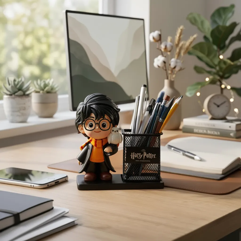 Chibi Harry Potter & Hedwig Desk Organizer | Magical Figurine Pen Holder