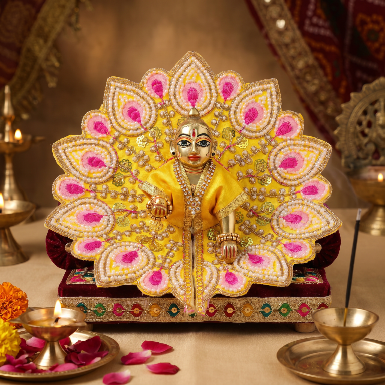 Tiny Shiny Laddu Gopal Poshak Thakur Ji Dress Heavy Designer Dress for Kanha Ji Fancy Dress for Bal Krishna Janmaasthmi Special for Ladoo Gopal Ji (Size-4)