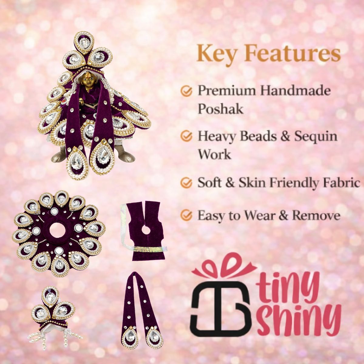 Tiny Shiny Laddu Gopal Poshak Thakur Ji Dress Heavy Designer Dress for Kanha Ji Fancy Dress for Bal Krishna Janmaasthmi Special for Ladoo Gopal Ji (Size-2 , Inch-6)