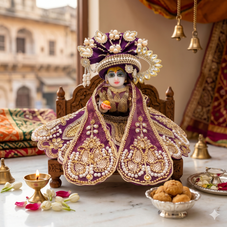Tiny Shiny Laddu Gopal Poshak Thakur Ji Dress Heavy Designer Dress for Kanha Ji Fancy Dress for Bal Krishna Janmaasthmi Special for Ladoo Gopal Ji (Size-0 to 5)