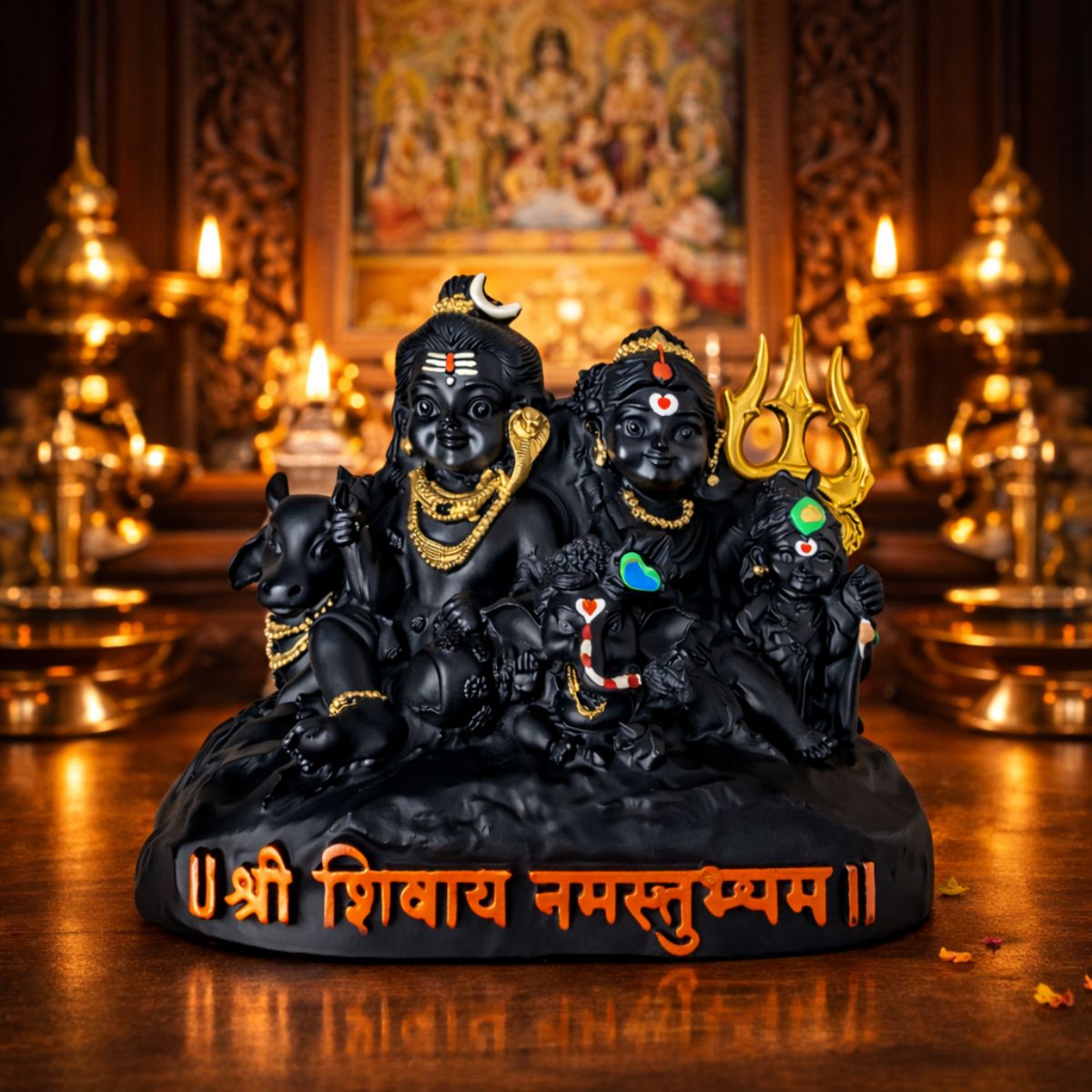 Tiny Shiny Adorable Shiv Parivar Idol Parvati, Ganesh, Kartikey Bhagwan on Nandi Maharaj Black Statue of Shiva Family for Home Puja, Office Mandir, Mahashivratri, Saawan - image 5
