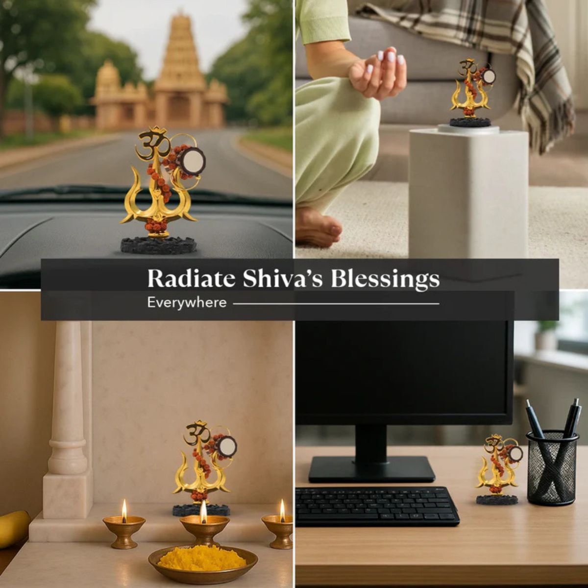 tiny shiny Traditional Trishul with Damru Decorative Showpiece Statue for Car Dashboard, Pooja, Home & Office Decor | Shiva Trishul Idol for Mandir, Black & Gold, Resin - image 6