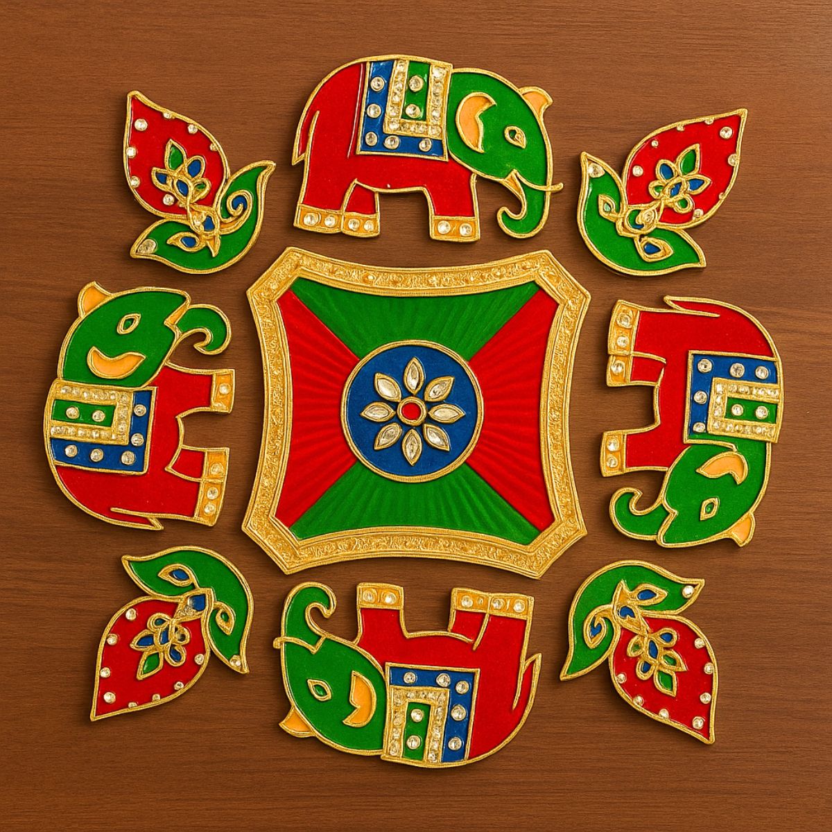 Diya Elephant Meena Stone Rangoli