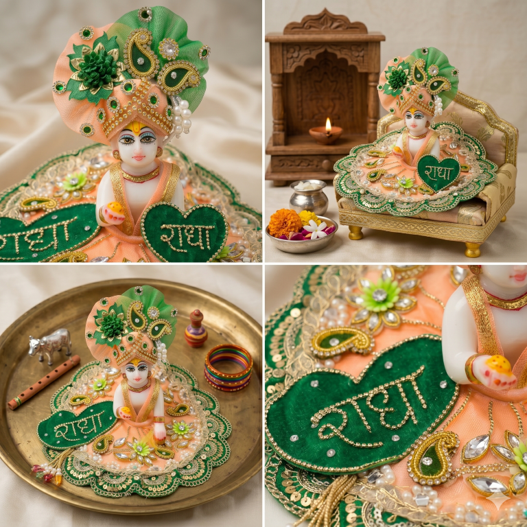 Tiny Shiny Laddu Gopal Poshak Thakur Ji Dress Heavy Designer Dress for Kanha Ji Fancy Dress for Bal Krishna Janmaasthmi Special for Ladoo Gopal Ji (Size-1 to 6)
