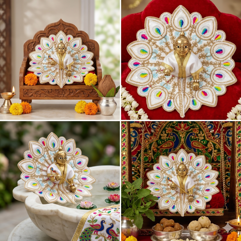 Tiny Shiny Laddu Gopal Poshak Thakur Ji Dress Heavy Designer Dress for Kanha Ji Fancy Dress for Bal Krishna Janmaasthmi Special for Ladoo Gopal Ji (Size-4)