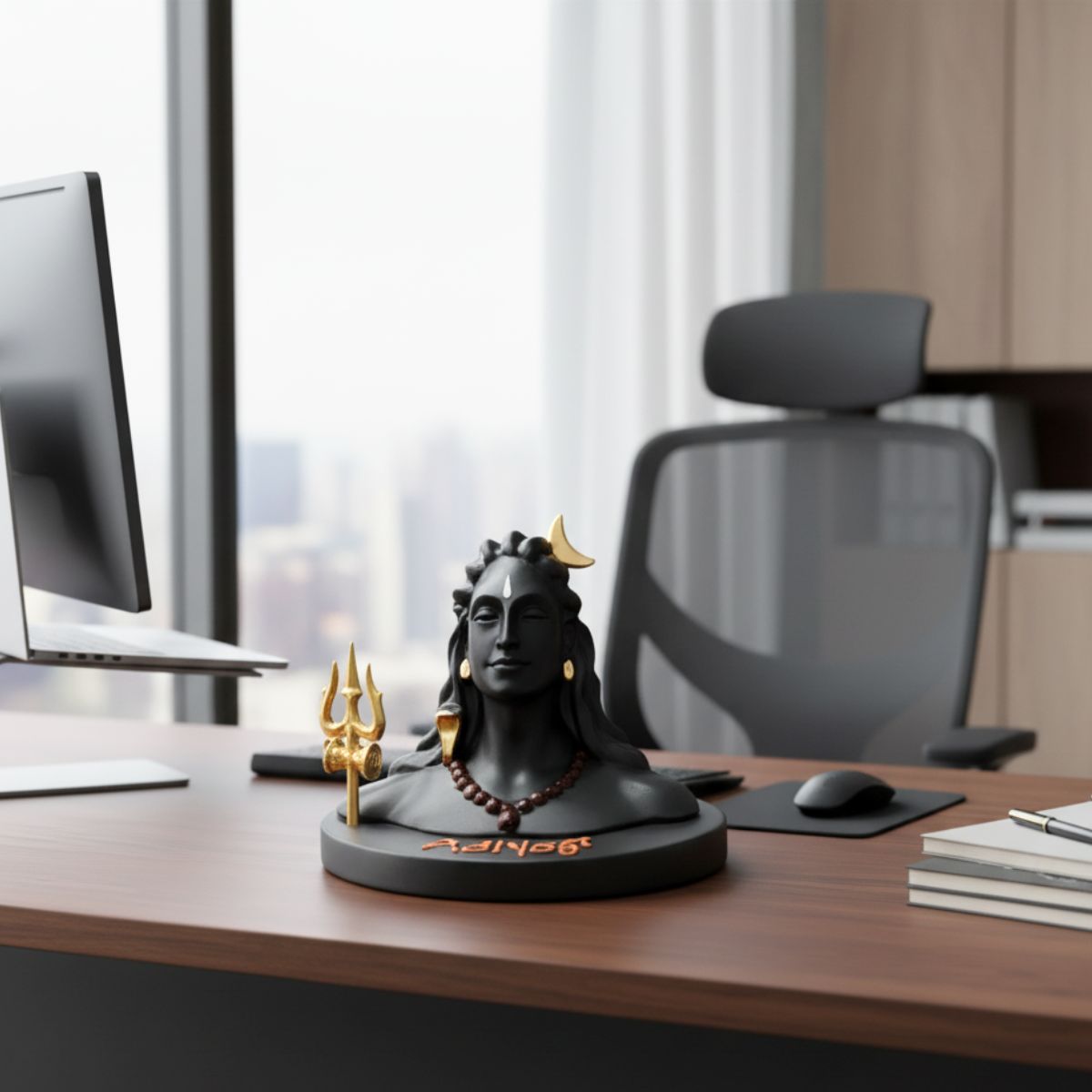 Tiny Shiny Adiyogi Statue with Rudraksh Mala