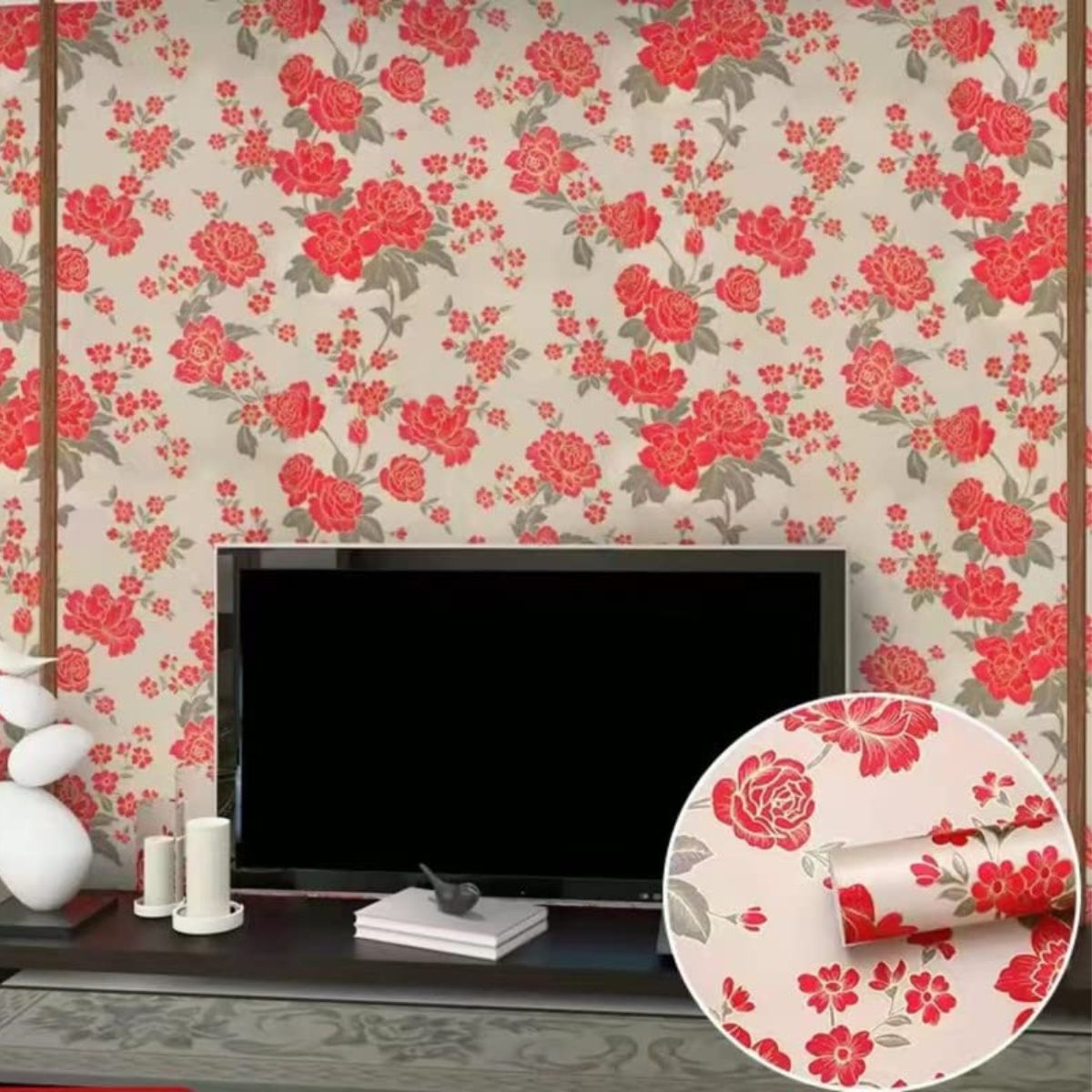 Red Flower Design Vinyl Wall Sticker