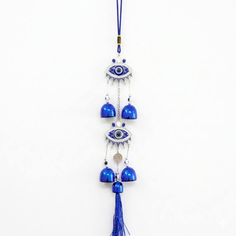 Evil Eye Hanging Nazar Battu for Home House Entrance Protection Door Decoration, Car Mirror Hanging, Housewarming Gift (Wind Chime Evil Eye)