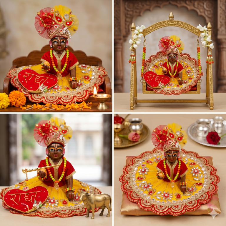 Tiny Shiny Laddu Gopal Poshak Thakur Ji Dress Heavy Designer Dress for Kanha Ji Fancy Dress for Bal Krishna Janmaasthmi Special for Ladoo Gopal Ji (Size-1 to 6)