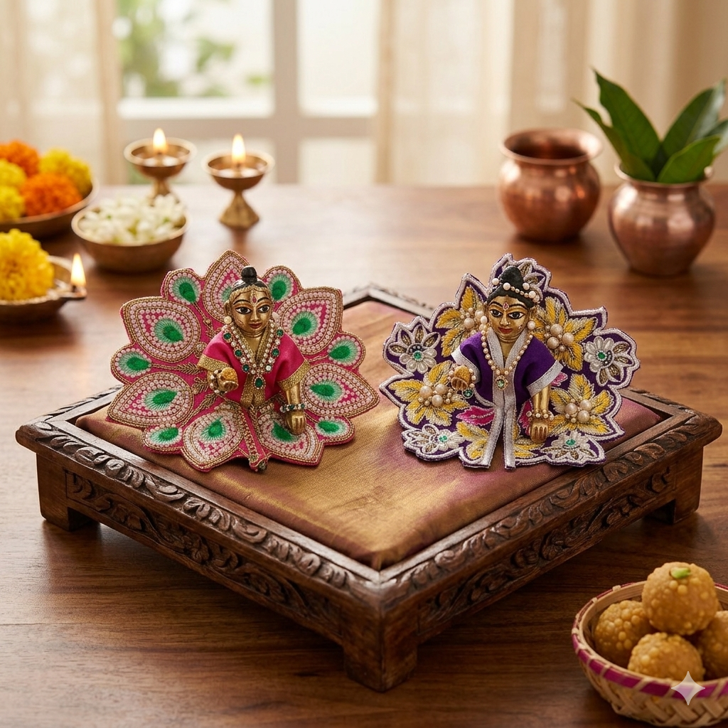 Tiny Shiny Laddu Gopal Poshak Thakur Ji Dress Heavy Designer Dress for Kanha Ji Fancy Dress for Bal Krishna Janmaasthmi Special for Ladoo Gopal Ji (Size-0 to 2)