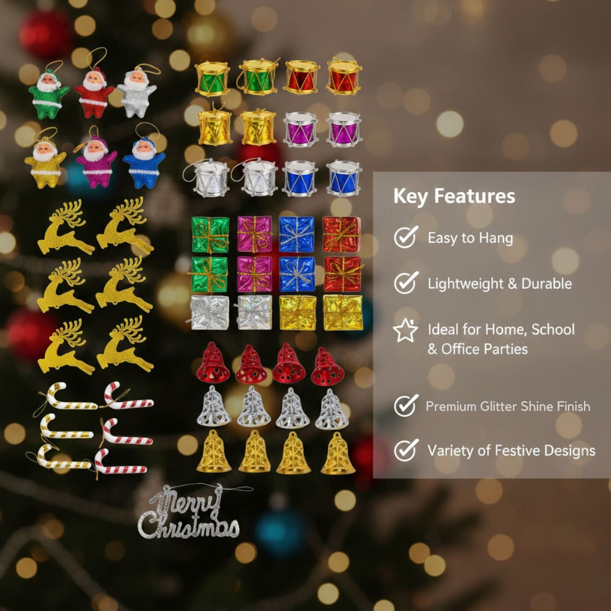 Christmas Tree Decoration Combo Hanging Ornaments Pack of 55
