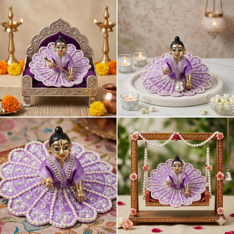 Tiny Shiny Laddu Gopal Poshak Thakur Ji Dress Heavy Designer Dress for Kanha Ji Fancy Dress for Bal Krishna Janmaasthmi Special for Ladoo Gopal Ji (Size- 4 And 5)